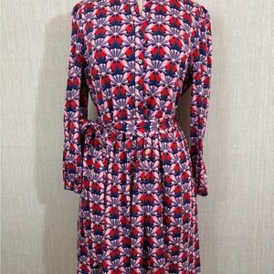 Boden Red and Blue Floral Long Sleeve Dress